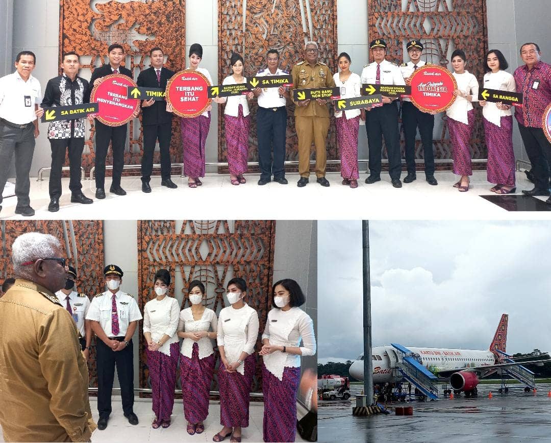 Wakil Bupati Mimika, Johannes Rettob bersama krew Batik Air.