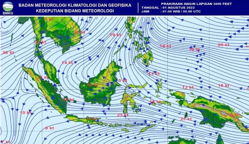 20220801 Peta angin dari ketinggian 3.000 feet