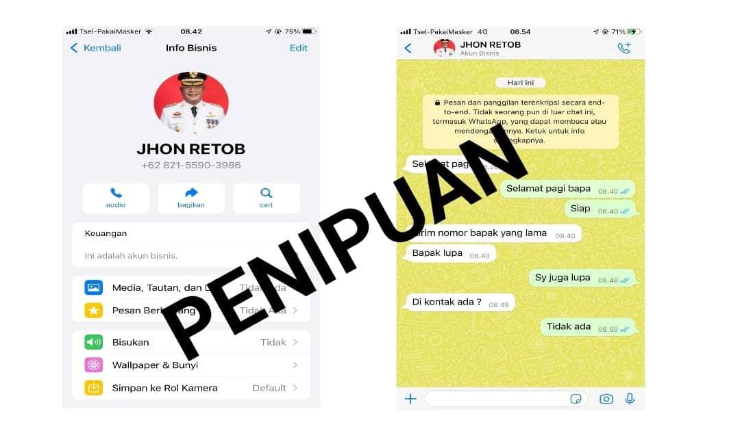 Ilustrasi berita Mimika: Hati-hati, Diduga Nama Plt Bupati Mimika Dicatut, Nomor 082155903986 Kirim Pesan WA ke ASN Diskominfo