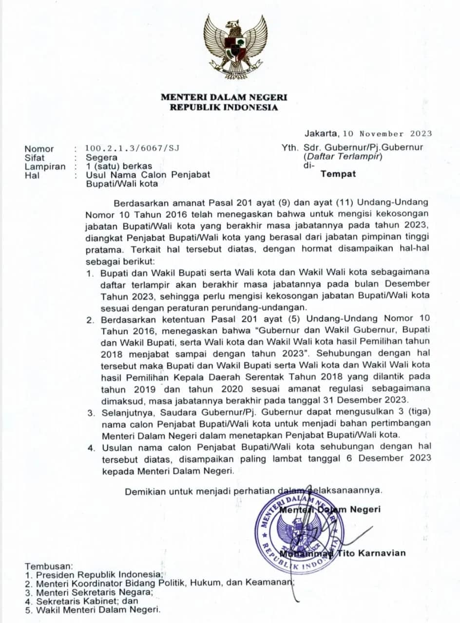 Ilustrasi berita Mimika: Mendagri Keluarkan Surat Usulan Nama Calon Penjabat Bupati, Ini Sosok yang Diisukan Duduki Pj. Bupati Mimika