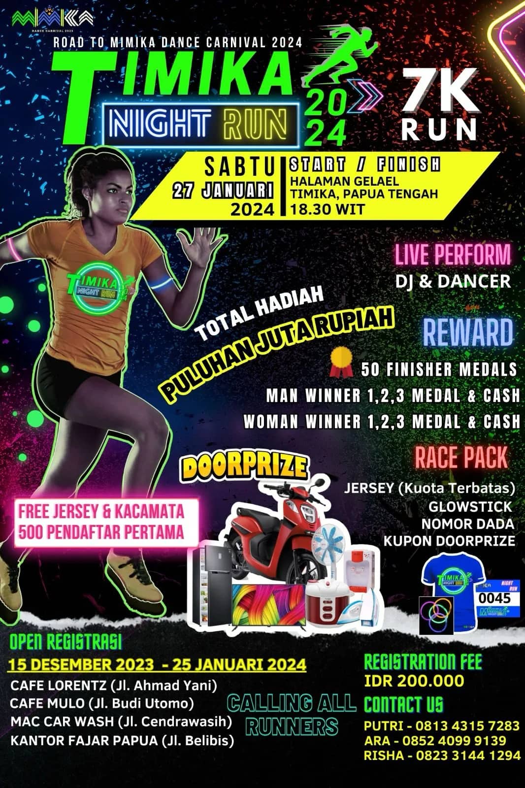 Ilustrasi berita Mimika: Timika Night Run Buka Rangkaian Road to Mimika Dance Carnival 2024, Panitia Siapkan Doorprize Sepeda Motor