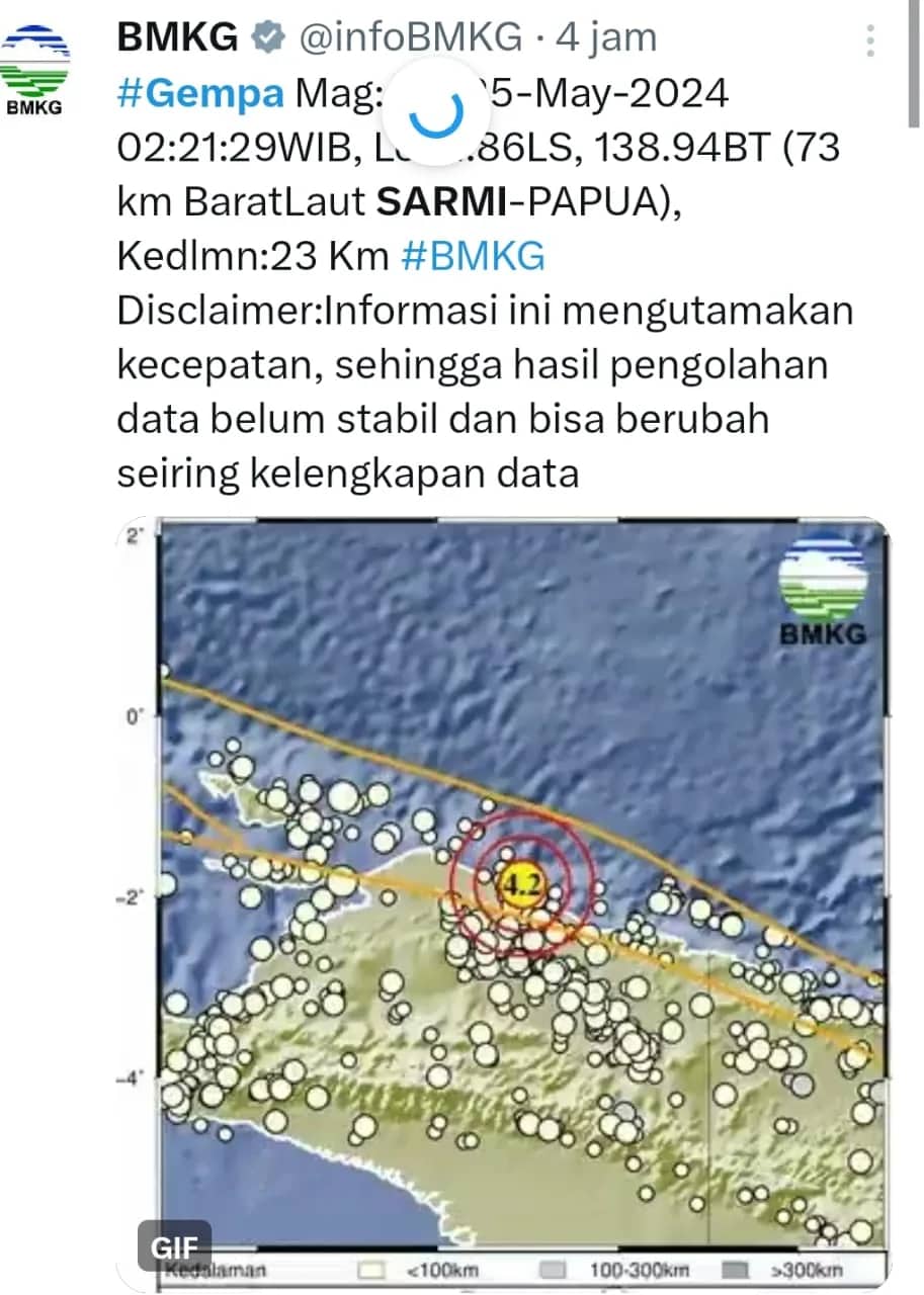 Ilustrasi berita Papua: Dinihari Tadi, Gempa 4,2 Magnitude Guncang Sarmi