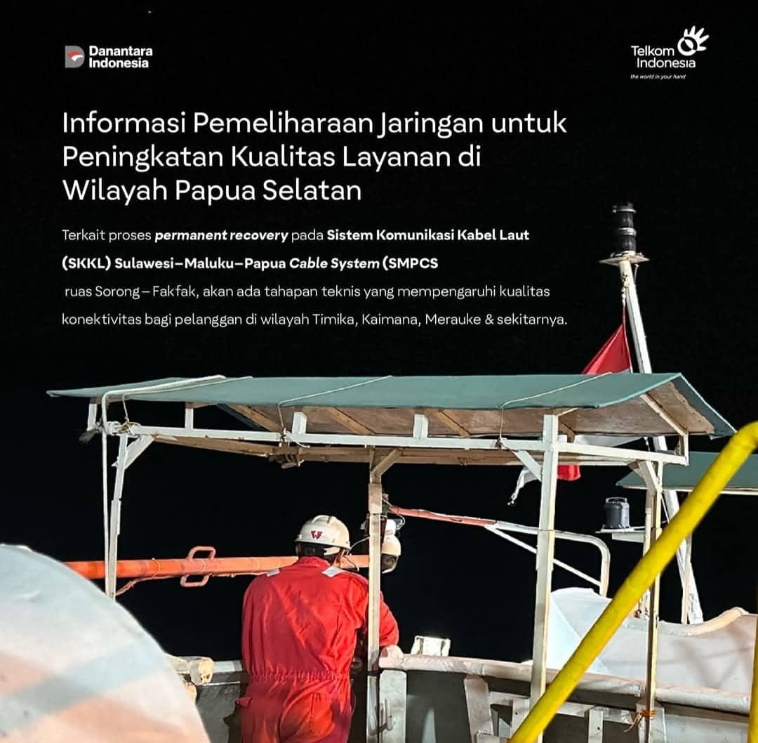Ilustrasi berita BERITA UTAMA: Penurunan Kualitas Internet Lanjut Hingga 14 September, Telkom Lakukan Pemeliharaan SKKL SMPCS Ruas Sorong–Fakfak