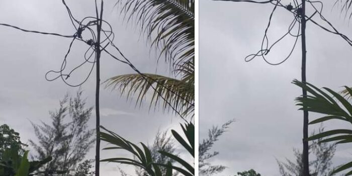 Warga Diminta Hati-hati, Ada Maut di Tiang Kayu Penyangga Kabel Listrik PLN di Landu Mekar Timika