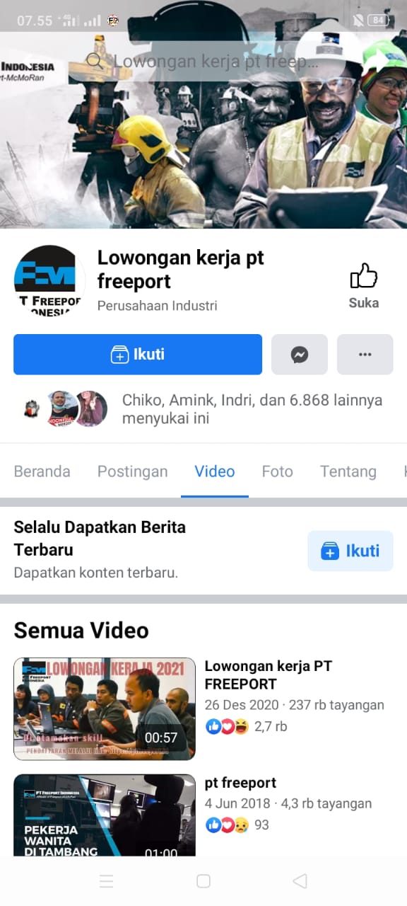 Account Palsu Lowongan PT Freeport Indonesia