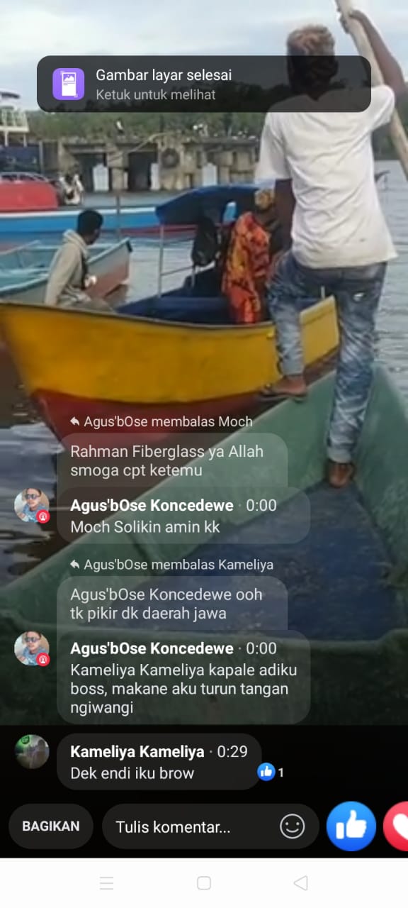 Tampak dalam siaran langsung Nelayan yang ikut membantu Pencarian