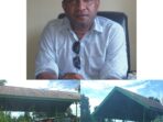 Kadistrik Wania Richard Wakum SE (atas) dan kondisi bangunan Pasar SP 1 yang mubazir (bawah)