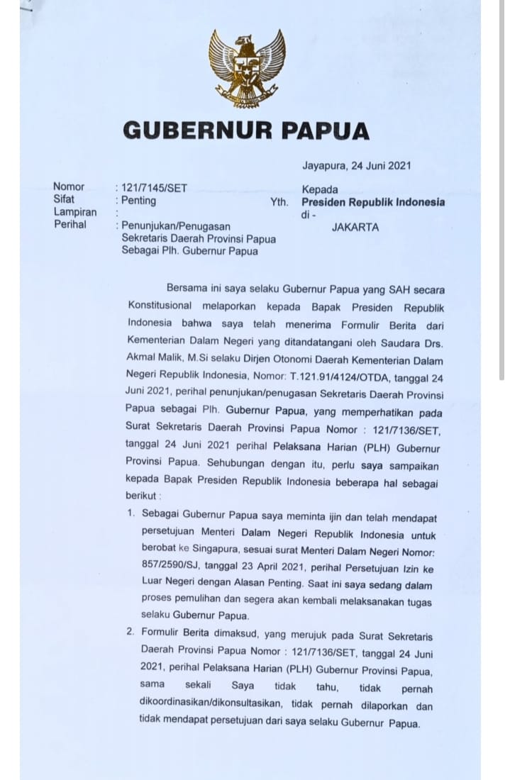 Surat Gubernur Papua 1