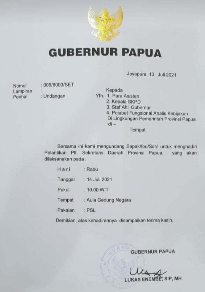 Surat Undangan Gubernur Papua