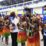 Kesenian tradisional Papua menyambut kontingen resmi pertama PON Papua di Stadion Barnabas Youwe, Jayapura, Minggu (19/9/2021)
