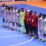 Pemain Tim Futsal Papua menyanyikan lagu kebanggaan ‘Tanah Papua’ sebagai perayaan setelah menang atas Kepulauan Riau dengan skor 6-3 lawan di Venue Futsal PON Klaster Mimika, Jalan Poros SP5, Senin (27/9/2021). Foto: Humas PPM/ Sahirol