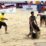 Pemain voli pasir Jatim-1 usai memenangkan pertandimgan lawan DIY-1 babak semifinal PON XX Papua di GOR Koya Koso, Kota Jayapura, Sabtu (9/10/2021).