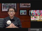 Tangkapan layar - Menteri Luar Negeri Retno Marsudi saat menyampaikan sambutan secara virtual dalam pembukaan Kongres Indonesianis Sedunia, Rabu (1/12/2021).