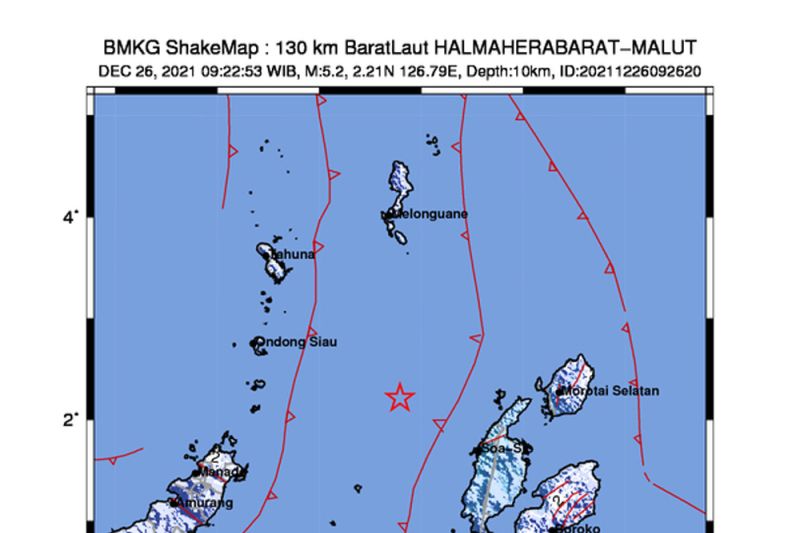 Lokasi gempa bumi di Halmahera, Maluku Utara