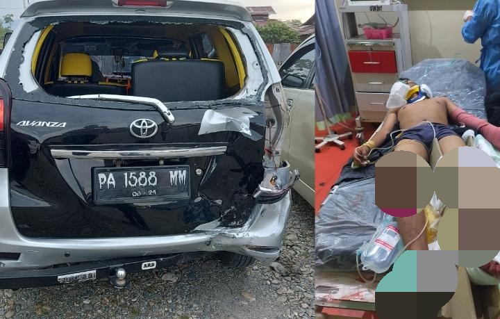 Barang bukti mobil yang terlibat tabrakan dan korban kecelakaan di RSUD Mimika.