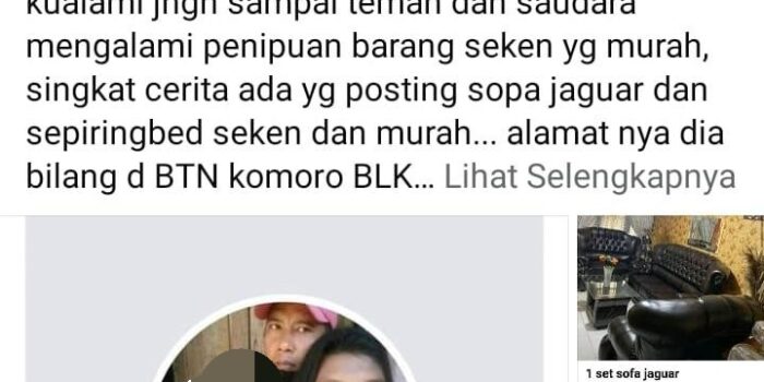 Warning !!! Modus Jual Sofa Murah di Forum Jual Beli, Akun Facebook Jumiyanti Tipu Sejumlah Warga Timika