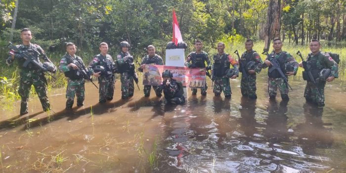 Arungi Sungai Rawa dan Hutan, Satgas 123/Rajawali Lakukan Patroli Patok Perbatasan Negara di Merauke