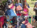 Wabup John Rettob bersama wakil ketua PPK Kabupaten Mimika Ny Suzy Rettob bersama Relawan Mimika Bersatu membagi-bagi sembako.