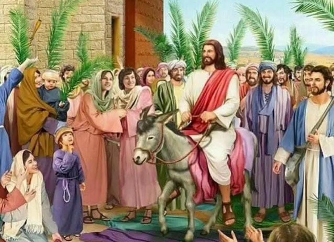 Lukisan Yesus memasuki kota Yerusalem.