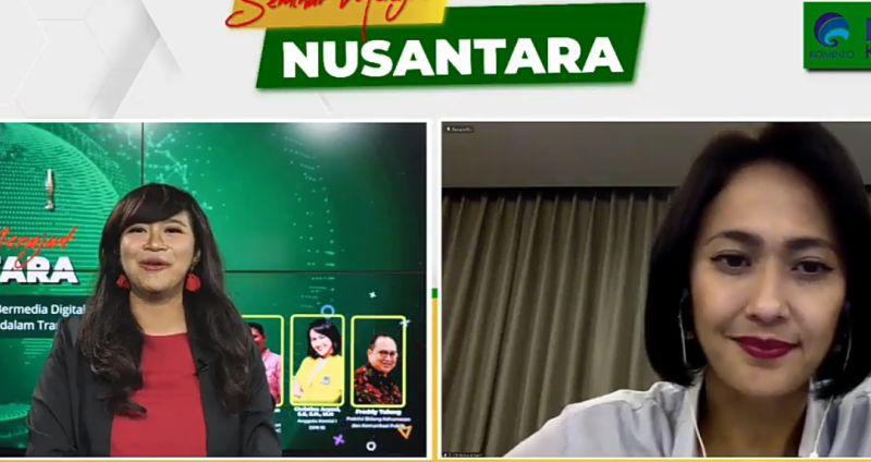 Tangkapan layar anggota Komisi I DPR RI Christina Aryani (kanan) saat menjadi narasumber dalam webinar Merajut Nusantara bertajuk "Menghindari Kejahatan Siber dalam Transaksi Digital",