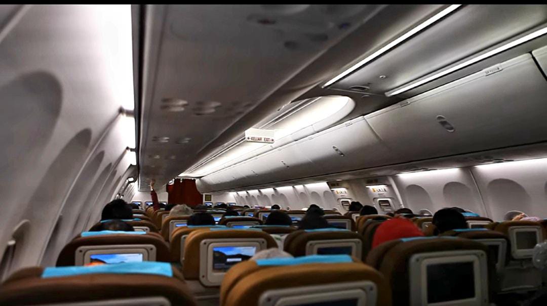 Ilustrasi suasana dalam kabin pesawat Garuda.