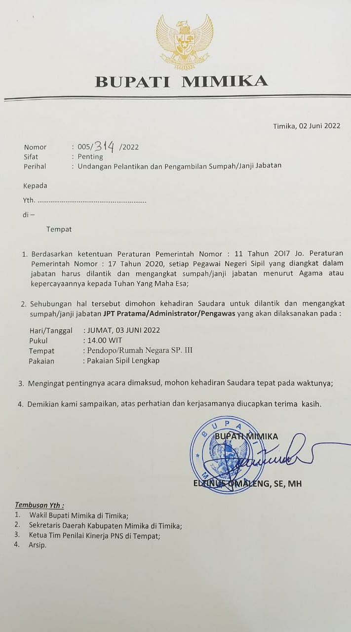 Undangan pelantikan.