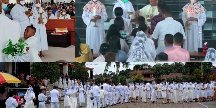 Suasana Semarak, Ratusan Anak Katolik Mimika Terima Komuni Pertama, Hujan Lebat Warnai Acara Syukuran