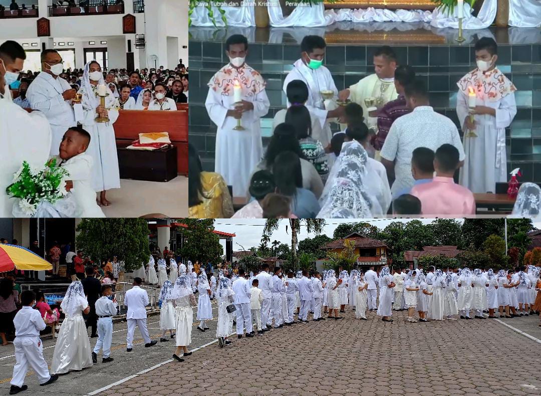 Perayaan ekaristi penerimaan sakramen komuni kudus.