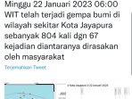 Pasca Gempa 4,9 Magnitude, Selama 20 Hari Jayapura Digoyang 804 Kali Gempa Susulan