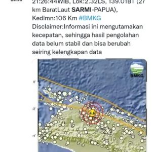 Gempa Bumi 4,6 Magnitudo Guncang Kabupaten Sarmi   