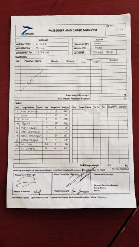 Bukti manifes kargo Pesawat Asian One Air yang ditembak KKB