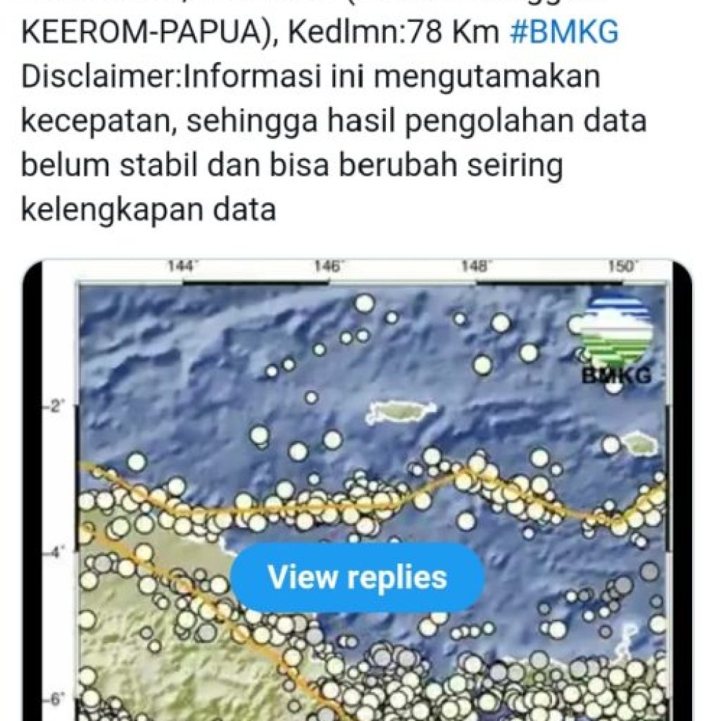 Dinihari Tadi, Gempa 5,5 Magnitudo Guncang Keerom, Sempat Timbulkan Kepanikan