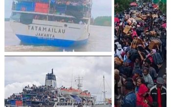 Viral di Media Sosial, Dipenuhi Penumpang KM Tatamailau Terlihat Miring Saat Berangkat dari Pelabuhan Pomako Timika