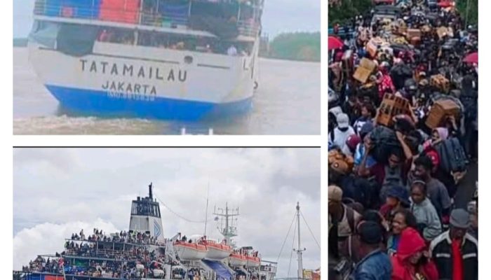 Viral di Media Sosial, Dipenuhi Penumpang KM Tatamailau Terlihat Miring Saat Berangkat dari Pelabuhan Pomako Timika