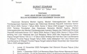 Libur Telah Tiba, Pemkab Mimika Tetapkan Cuti Bersama Natal 2025 dan Tahun Baru 2026